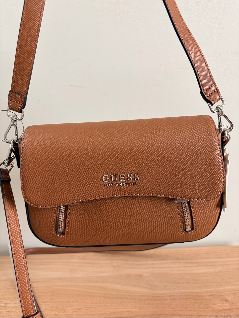 GUESS Tan Saffiano Crossbody Bag